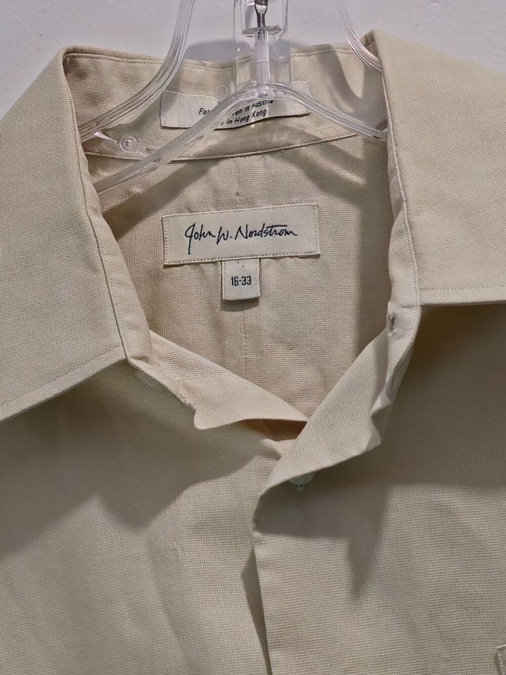 Vintage John W. Nordstrom Men's Beige Long Sleeve Button-Up Dress Shirt Size 16-